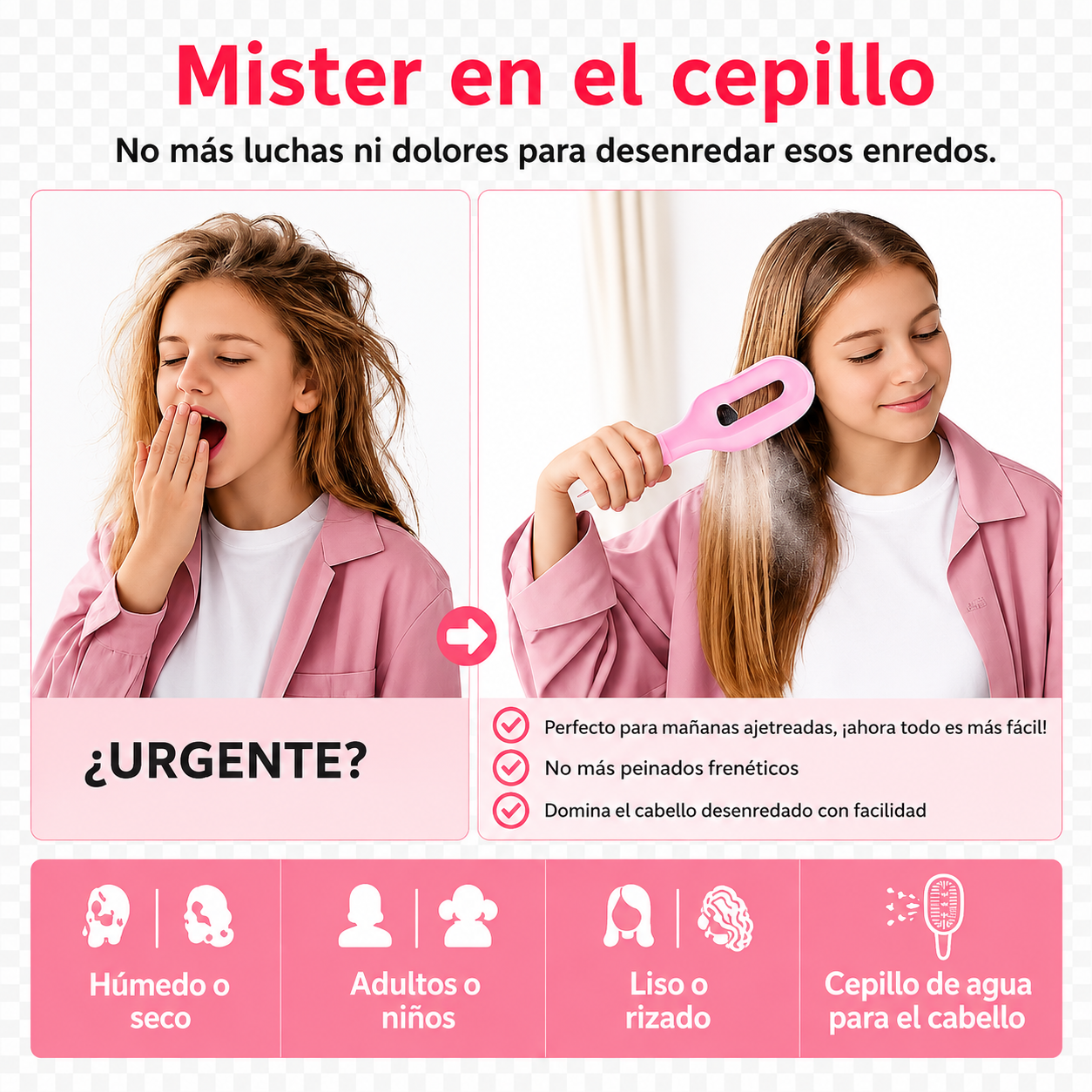 Cepillo Pulverizador de Agua 2 en 1 para el Cabello