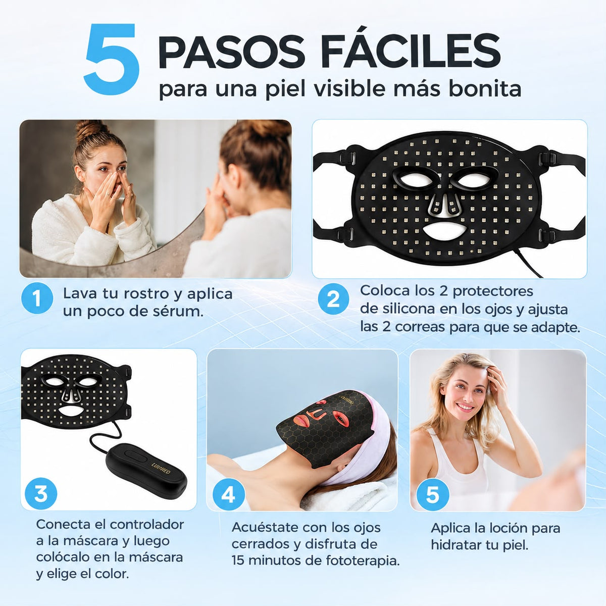 Máscara facial LED con Terapia de Luz Roja para la Cara y la Piel