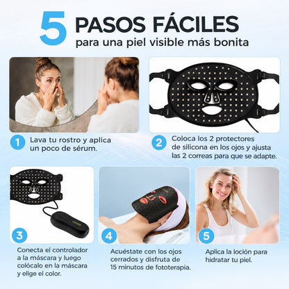 Máscara facial LED con Terapia de Luz Roja para la Cara y la Piel